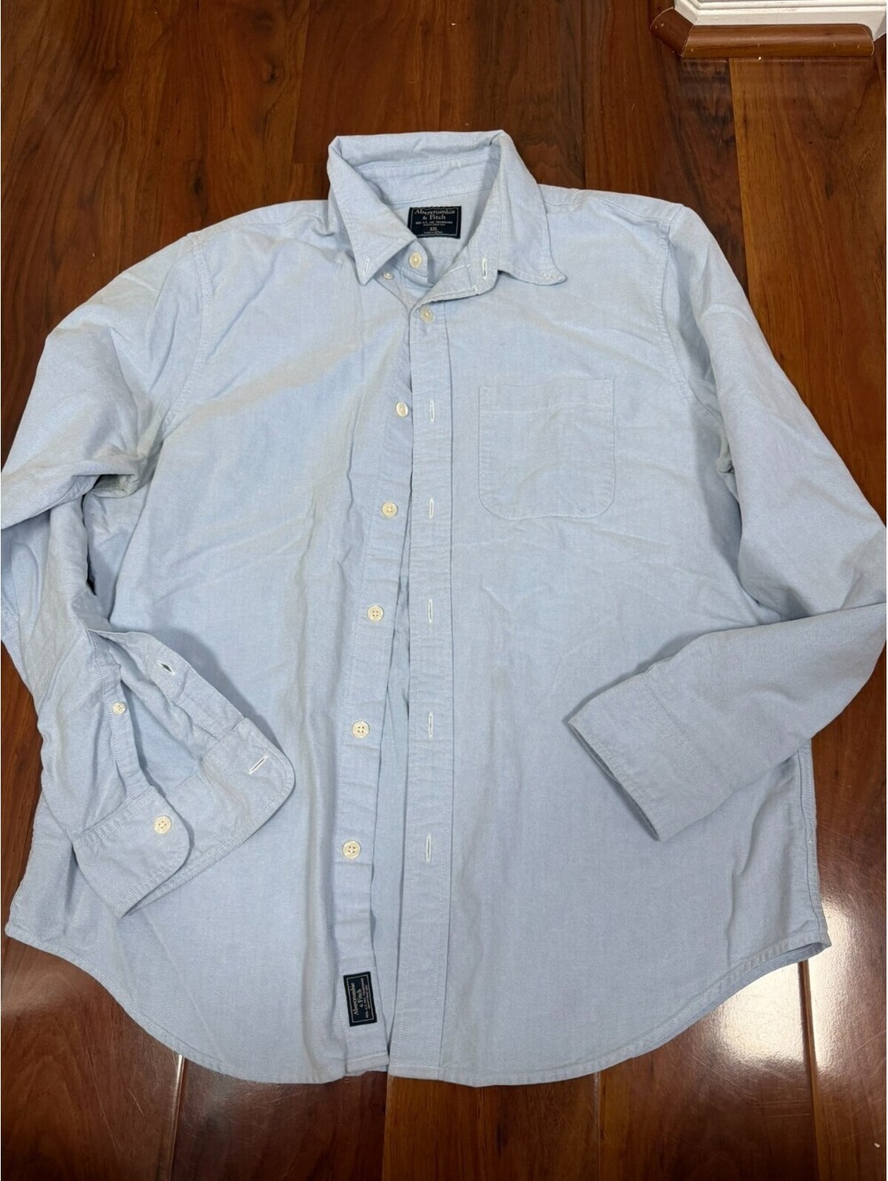 Abercrombie & Fitch Mens Stretch Oxford Shirt Light Blue Long Sleeve SZ 2XL